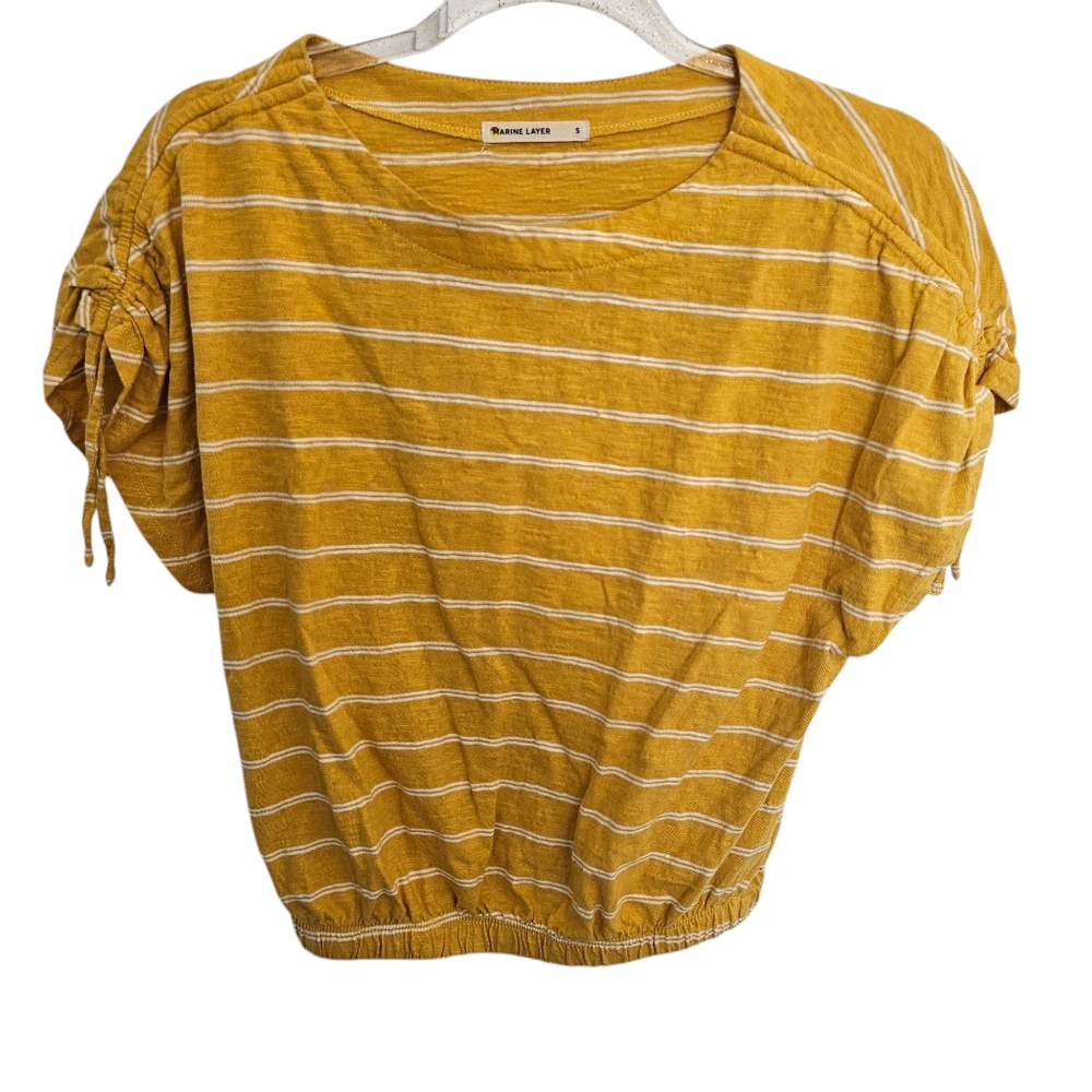 Marine‎ Layer M Yellow Striped Blaine Cinch Sleeve Tee Crop Elastic Waist Cotton